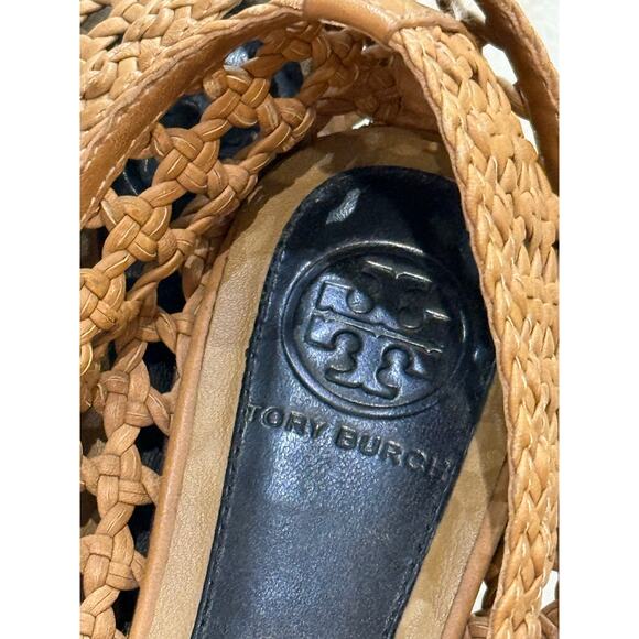 Tory Burch 6 Carlyle Woven Leather Ballerinas Ballet Flats Black Tan Logo Bow - Picture 9 of 14